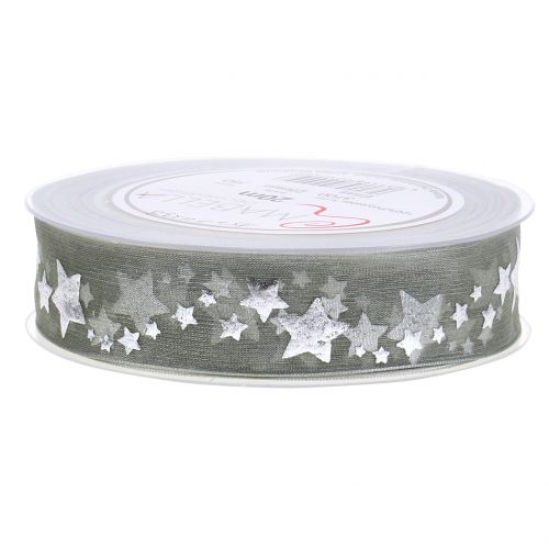 Floristik24 Sierlint organza met stermotief grijs 25mm 20m