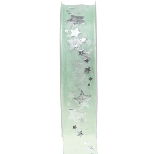 Floristik24 Decoratief lint organza met stermotief lichtgroen 25mm 20m