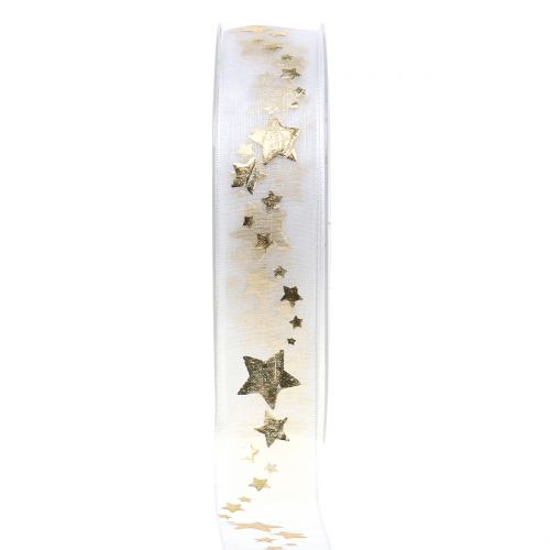 Floristik24 Decoratief lint organza met stermotief wit 25mm 20m
