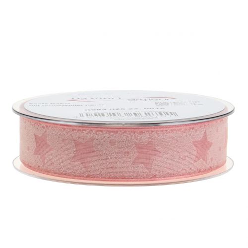 Floristik24 Organza lint met stermotief roze 25mm 15m
