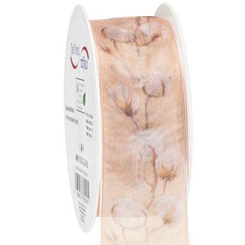 Organza lint katoen bloemen decoratief lint roze 40mm 15m