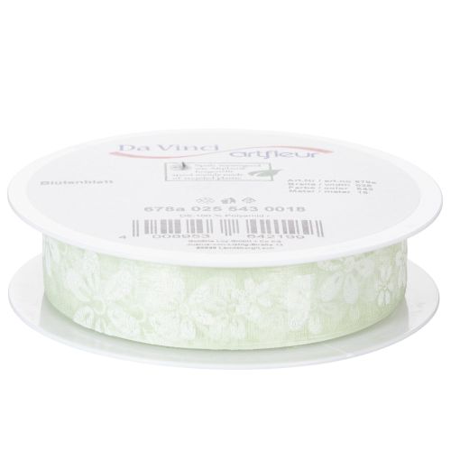 Artikel Organza lint, bloemenmotief, cadeaulint, groen, 25 mm, 18 m