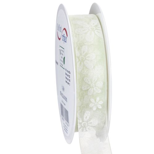 Floristik24 Organza lint, bloemenmotief, cadeaulint, groen, 25 mm, 18 m