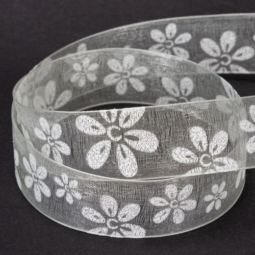 Artikel Organza lint, bloemenmotief, cadeaulint, groen, 25 mm, 18 m