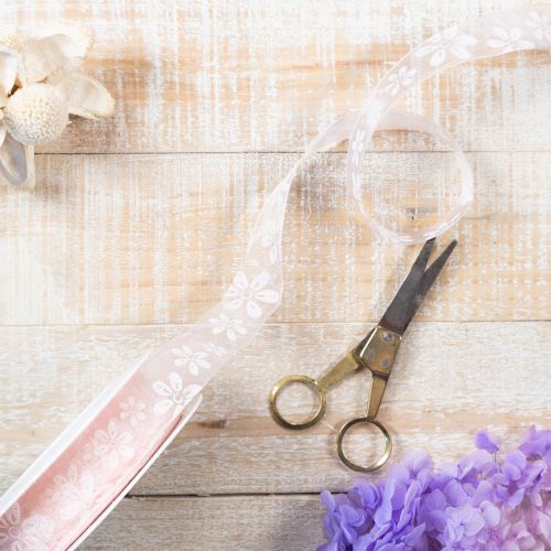 Artikel Organza lint, bloemen cadeaulint, roze, 25 mm, 18 m