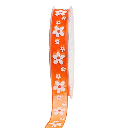 Floristik24 Oranje organza lint met bloemenmotief 15mm 20m