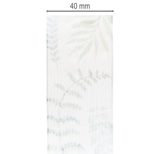 Artikel Organza lint, chiffon lint, bladerrijke takken, groen, 40 mm, 15 m