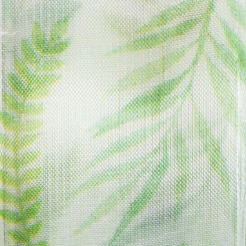 Artikel Organza lint, chiffon lint, groen met bladmotieven, 40 mm breed, 15 m lang
