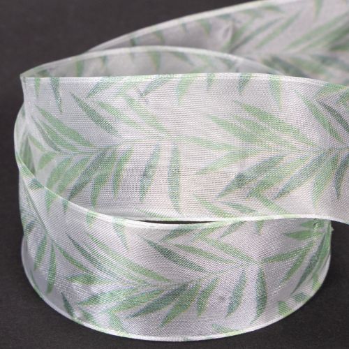 Artikel Organzalint, chiffonlint, groen plantenlint, 40 mm x 15 m