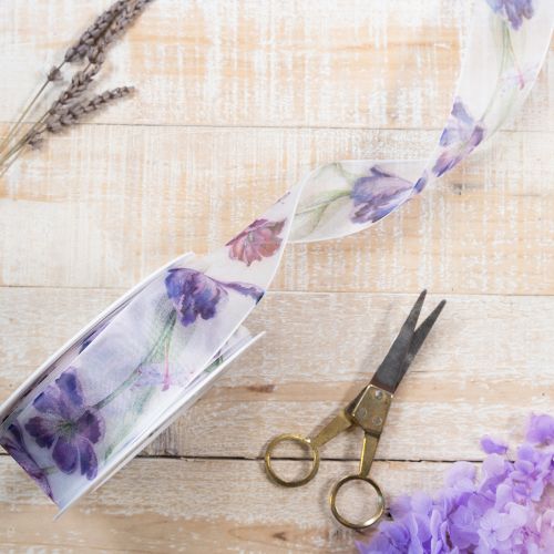 Artikel Organza lint, chiffon lint, papegaaitulpen, paars, 40 mm, 18 m