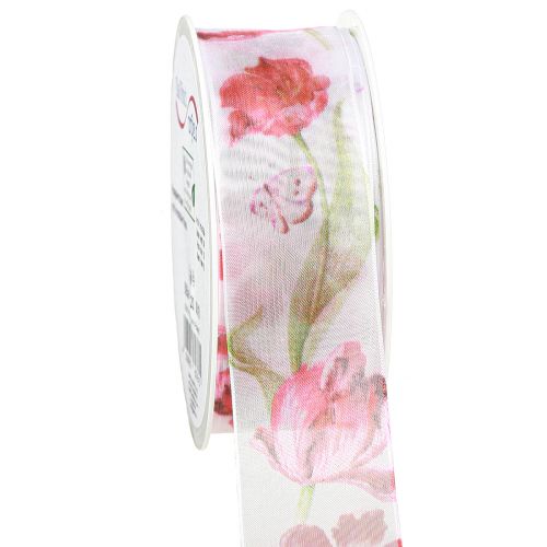 Artikel Organzalint chiffonlint papegaai tulpen rood 40mm 18m