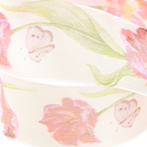Artikel Organzalint chiffonlint papegaai tulpen rood 40mm 18m