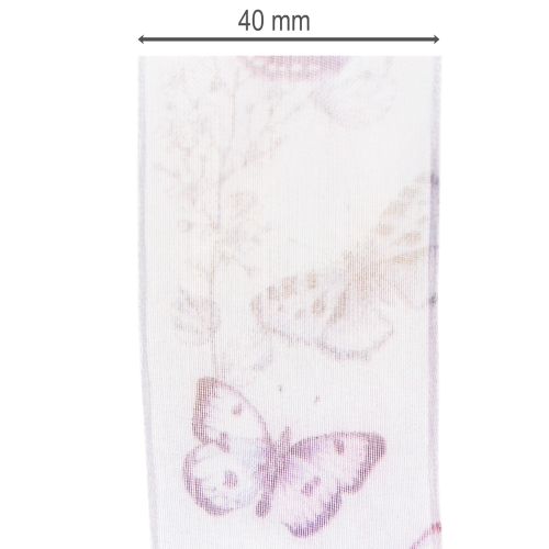Artikel Organza lint, chiffon lint, vlinders, paars, 40 mm, 18 m