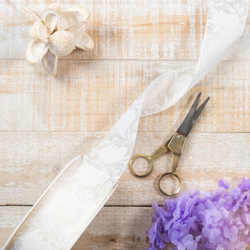 Artikel Organza lint, crèmekleurig, decoratief lint met hartjes, 40 mm breed, 15 m lang