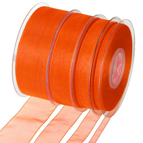 Floristik24 Organza lint cadeaulint oranje lint zelfkant 50m