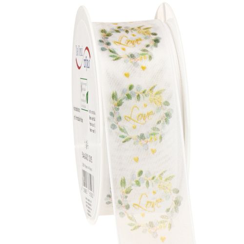 Organza lint bruiloft decoratie lint &quot;Love&quot; wit 40mm 15m