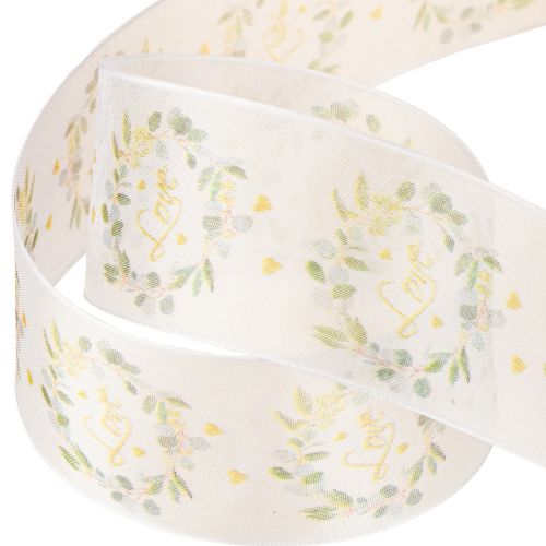 Artikel Organza lint bruiloft decoratie lint "Love" wit 40mm 15m