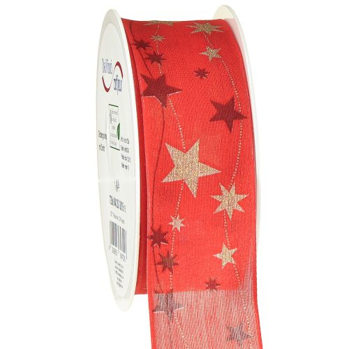 Artikel Kerstlint rood lint met sterren draadrand 40mm 15m