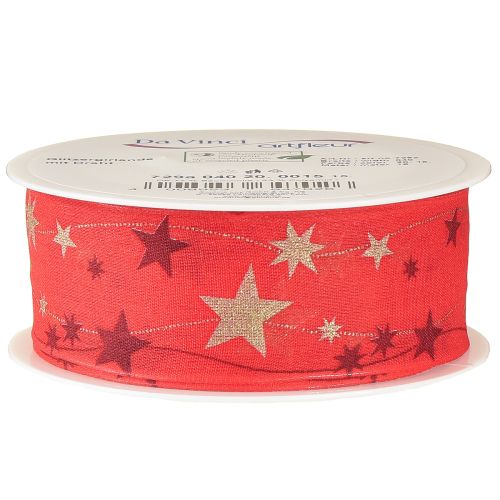 Artikel Kerstlint rood lint met sterren draadrand 40mm 15m