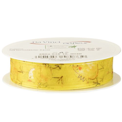 Artikel Organza lint met kuiken cadeaulint geel 25mm 20m