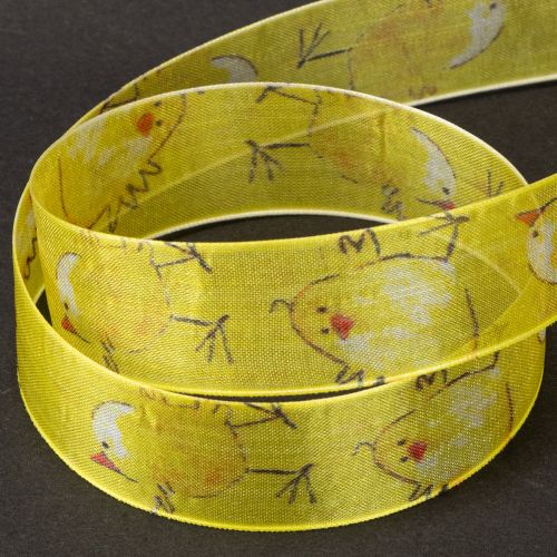 Artikel Organza lint met kuiken cadeaulint geel 25mm 20m