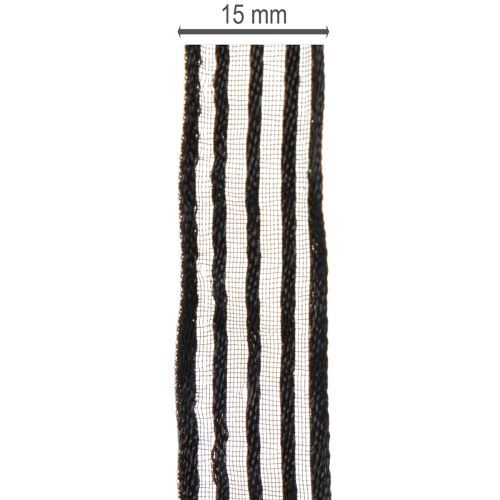 Artikel Organzalint met strepen, cadeaulint, zwart, 15 mm breed, 20 m lang