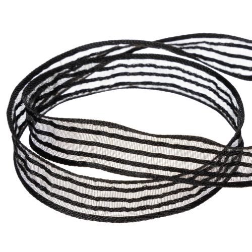 Artikel Organzalint met strepen, cadeaulint, zwart, 15 mm breed, 20 m lang