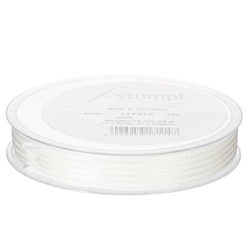 Artikel Organza lint met strepen, cadeaulint, wit, 15 mm, 20 m