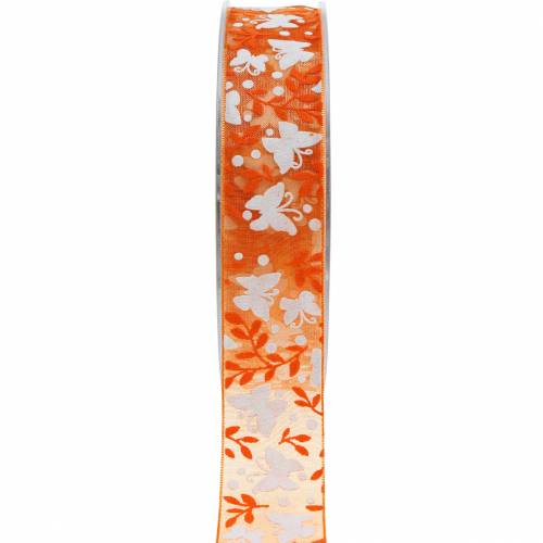 Floristik24 Organzalint vlinders 25mm oranje sierlint cadeaulint 20m