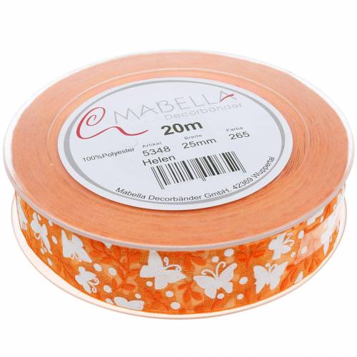 Floristik24 Organzalint vlinders 25mm oranje sierlint cadeaulint 20m