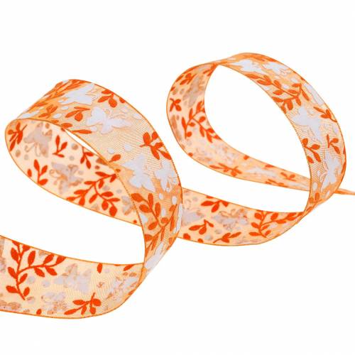 Floristik24 Organzalint vlinders 25mm oranje sierlint cadeaulint 20m