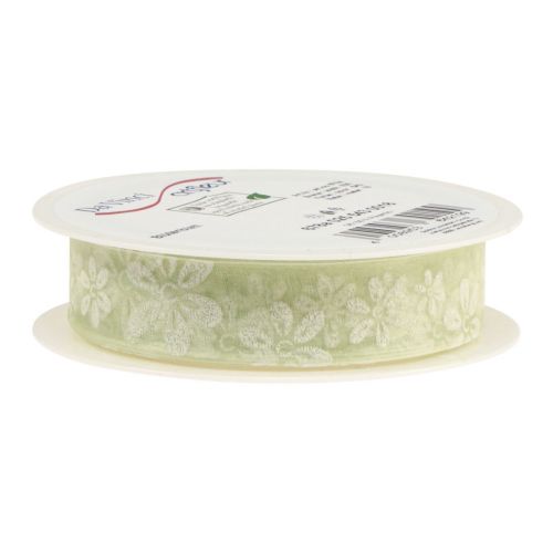 Artikel Organzalint bloemen cadeaulint groen 25mm 18m