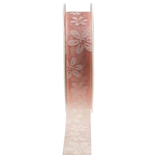 Floristik24 Organzalint bloemen cadeaulint roze 25mm 18m