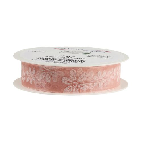 Artikel Organzalint bloemen cadeaulint roze 25mm 18m