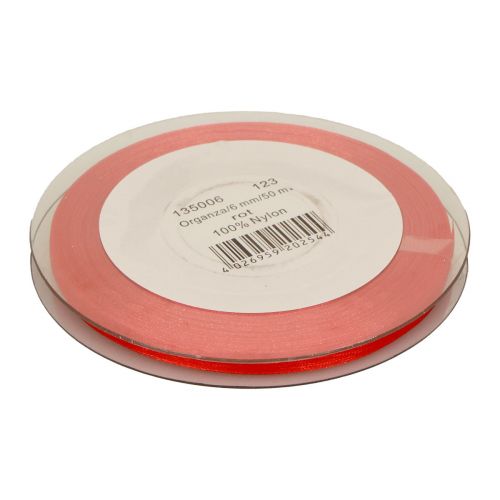 Floristik24 Organzalint cadeaulint rood lint zelfkant 6mm 50m
