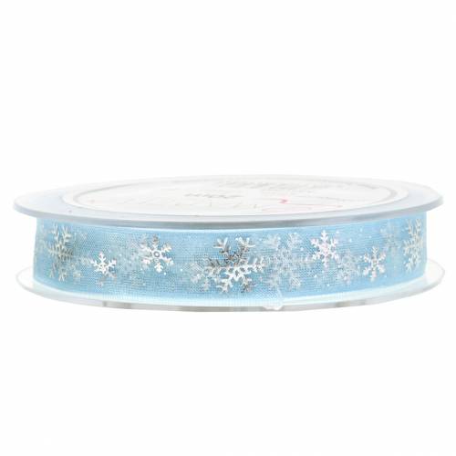 Floristik24 Organza lint met sneeuwvlok lichtblauw 15mm 20m