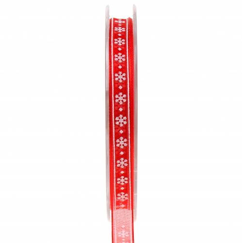 Organza lint met sneeuwvlok rood 10mm 20m