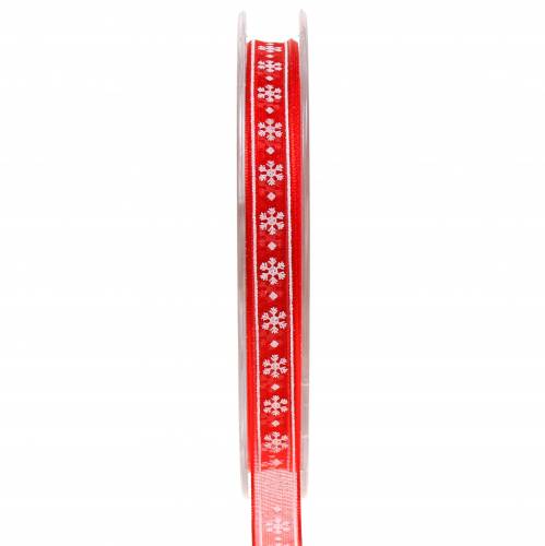 Floristik24 Organza lint met sneeuwvlok rood 10mm 20m