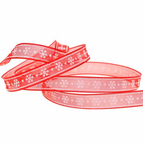 Organza lint met sneeuwvlok rood 10mm 20m