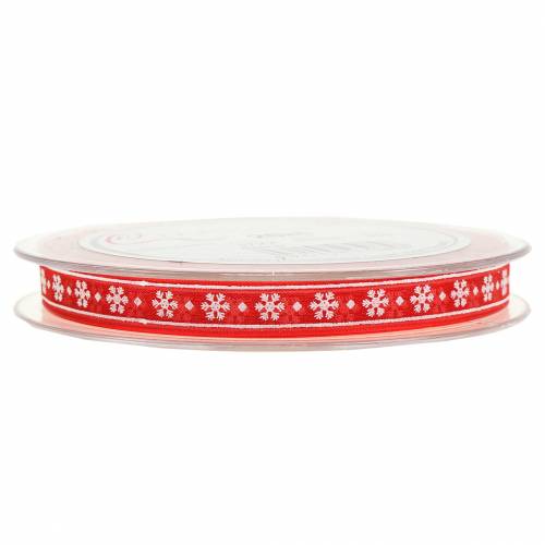 Floristik24 Organza lint met sneeuwvlok rood 10mm 20m