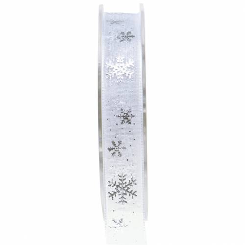 Floristik24 Organza lint met sneeuwvlok wit 15mm 20m