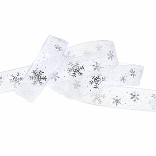 Floristik24 Organza lint met sneeuwvlok wit 15mm 20m