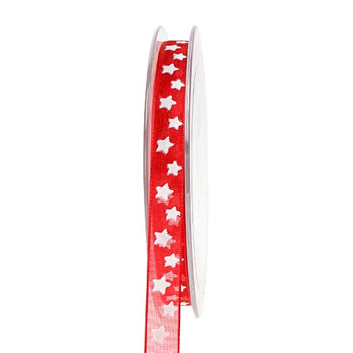 Artikel Organza lint met sterpatroon rood 10mm 20m