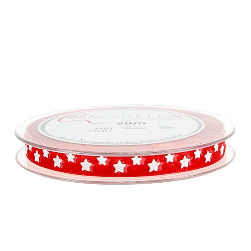 Artikel Organza lint met sterpatroon rood 10mm 20m