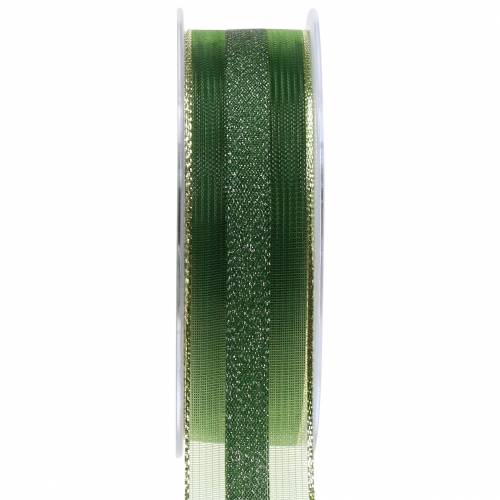 Floristik24 Organza lint met strepen patroon groen 25mm 20m