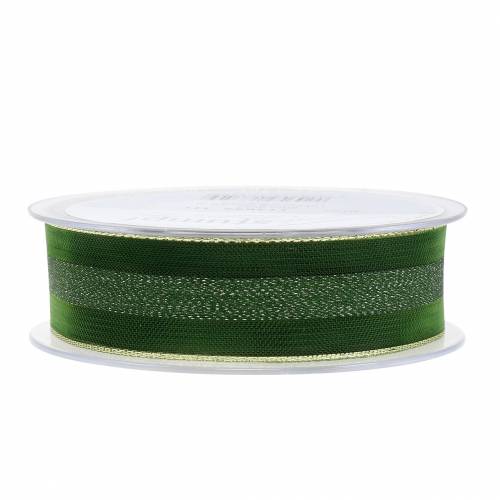 Floristik24 Organza lint met strepen patroon groen 25mm 20m