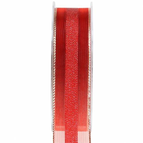 Floristik24 Organza lint met strepen patroon rood 25mm 20m