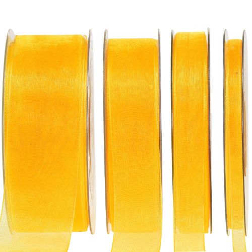 Floristik24 Organza lint cadeaulint geel lint deco lint zelfkant 50m