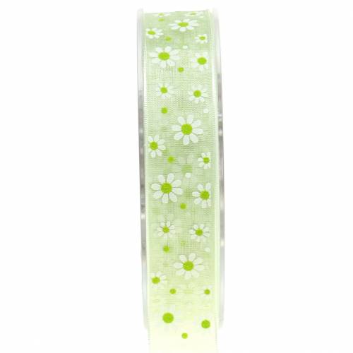 Floristik24 Organza lint groen met bloemen 20mm 20m