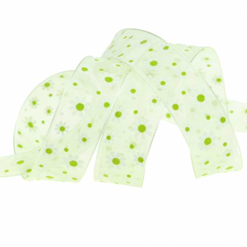 Floristik24 Organza lint groen met bloemen 20mm 20m